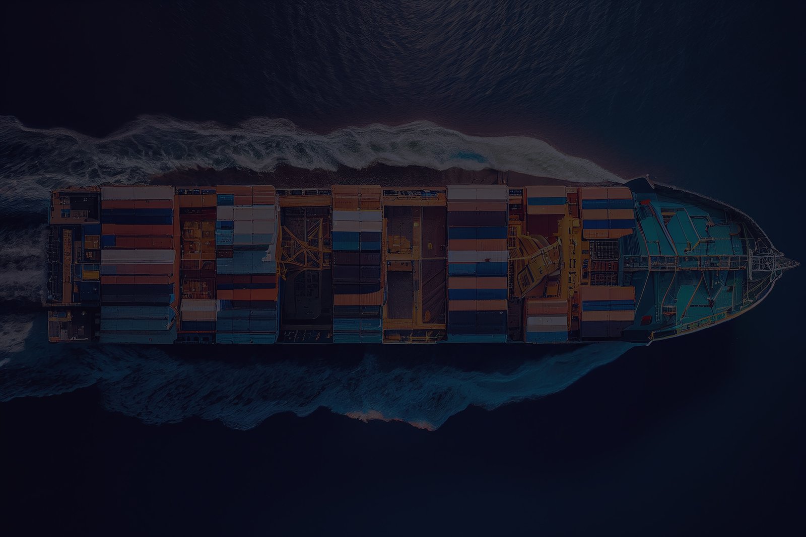 Aerial top view container cargo ship with contrail in the ocean